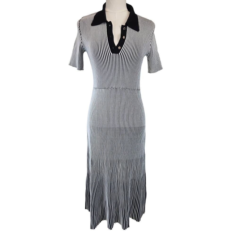 Zoe and Claire M Black and White Striped Knit Dress w/Gold Buttons